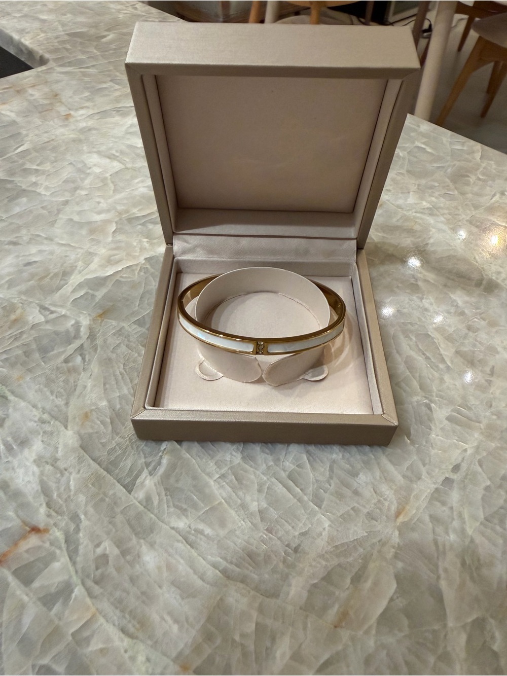 Gold-Tone Bracelet with White Enamel Inlay - Picture 2 of 2